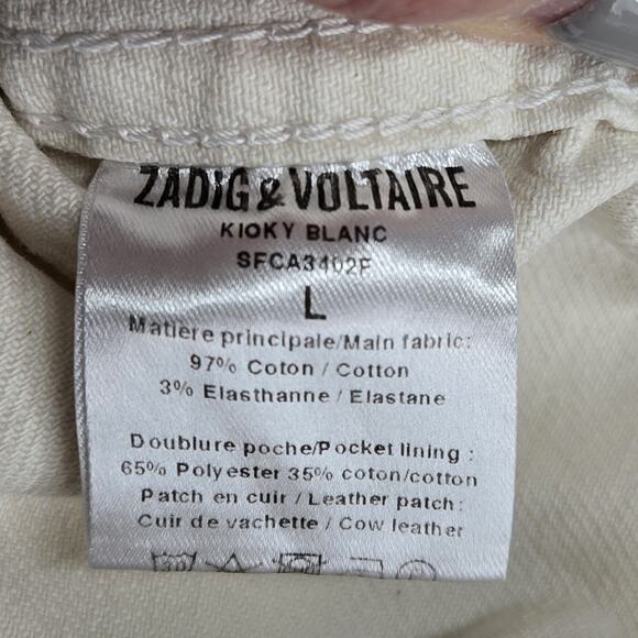 Zadig & Voltaire Kioky Denim Jacket Cropped Blanc Off White Gold Womens Small - Picture 14 of 14